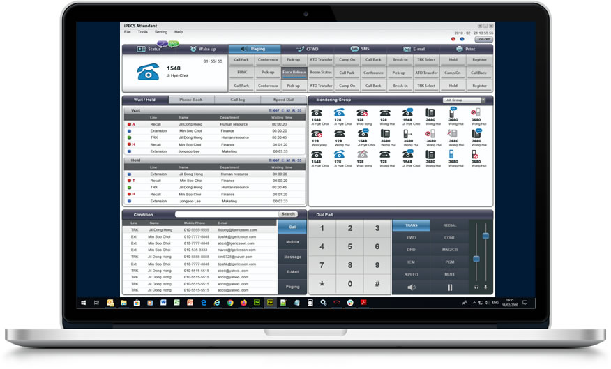 iPECS Attendant on a laptop.